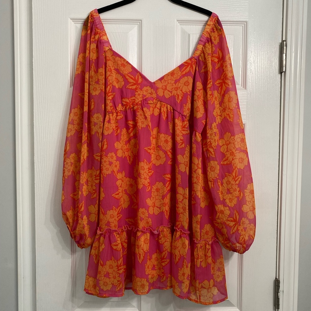 Pink & Orange Tropical Flower Sundress